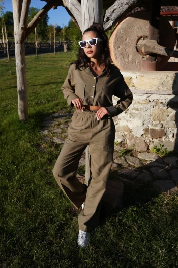 Haki Keten Gömlek Takım