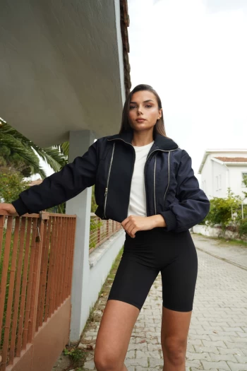Lacivert Zr Model Bomber Ceket, Siyah OYSH Biker Tayt