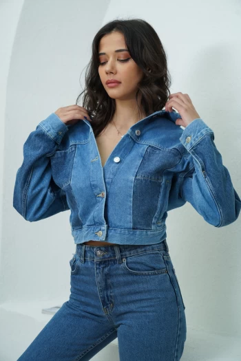 Mavi MNG Düğmeli Kot Ceket, Mavi Mom Jean