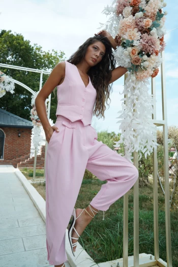 Pembe Astarlı Yelek Takım