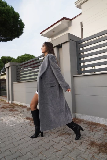 Gri Kaşmir Dokulu Kaban