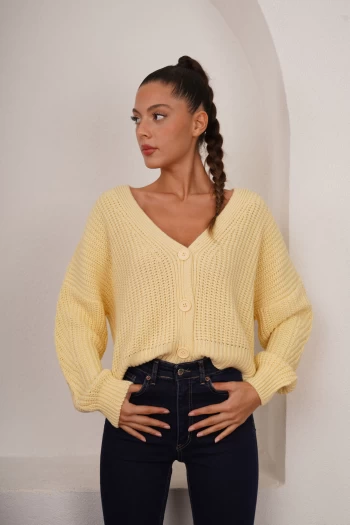 Sarı Örme Hırka, Lacivert Likralı Skinny Jean