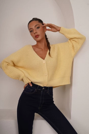 Sarı Örme Hırka, Lacivert Likralı Skinny Jean