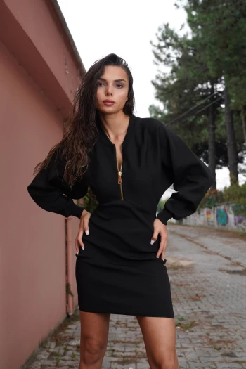 Siyah Orj Model Triko Elbise