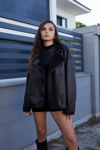 Siyah Zr Model Düğmeli Süet Ceket