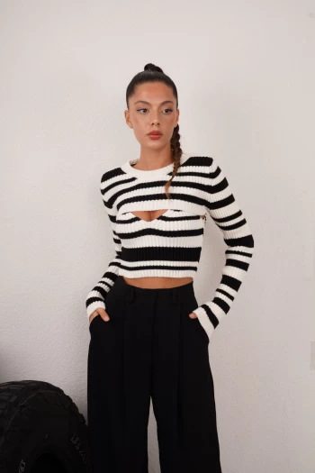 Siyah Palazzo Pantolon, Siyah İkili Takım Triko Kazak