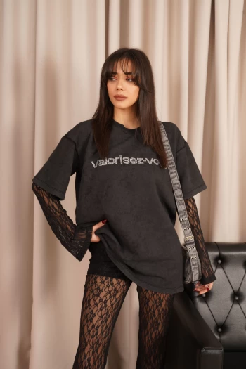 Siyah T-Shirtlü Dantel Takım