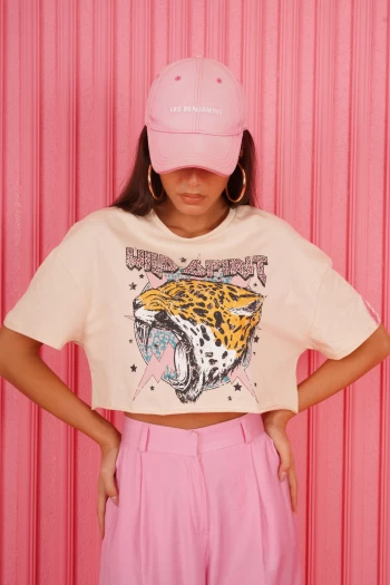 Bej Baskı Detaylı Bluz, Pembe Bol Paça Pantolon