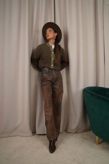 Kahverengi Desenli Hırka, Acı Kahve ZR Batik Desen Jean