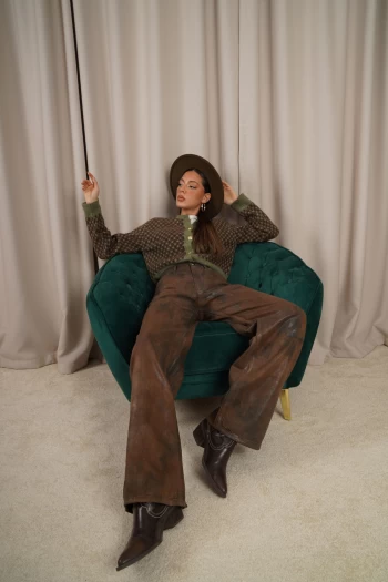 Kahverengi Desenli Hırka, Acı Kahve ZR Batik Desen Jean