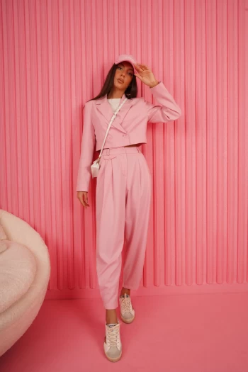 Pembe Crop Ceket Takım