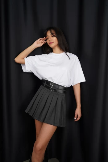 Antrasit Çift Kemerli Etek