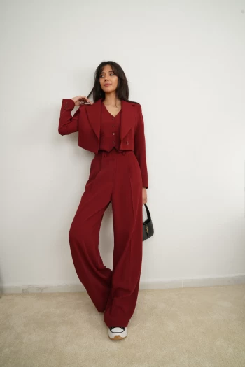 Bordo Yelek Takım, Bordo Crop Ceket