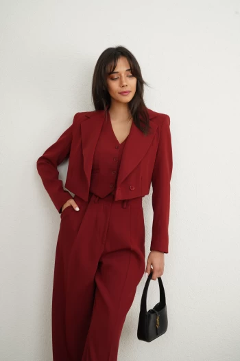 Bordo Yelek Takım, Bordo Crop Ceket