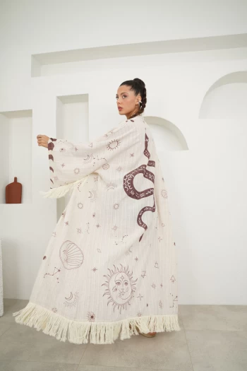 Taş Renk Minimal Desen Kimono