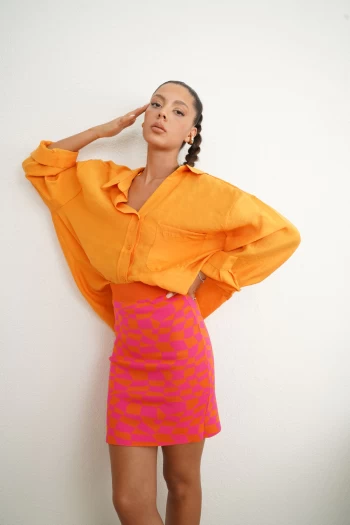 Turuncu Oversize Gömlek, Turuncu Pike Jagarlı Etek