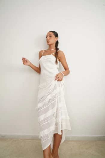 Ekru Fisto Triko Elbise