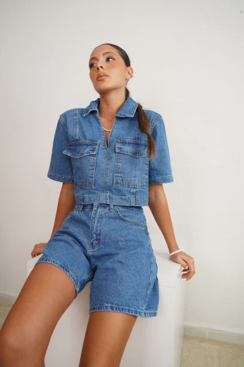 Mavi Denim Şort Takım