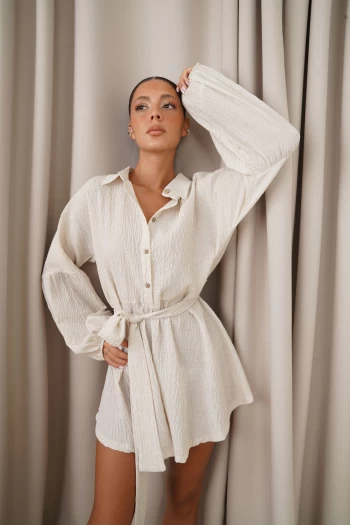 Taş Renk Şortlu Tulum