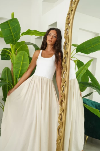 Bej İnce Askılı Elbise