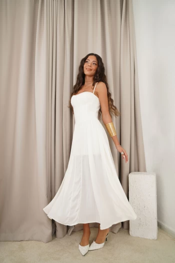 Beyaz Kenza İp Askılı Elbise