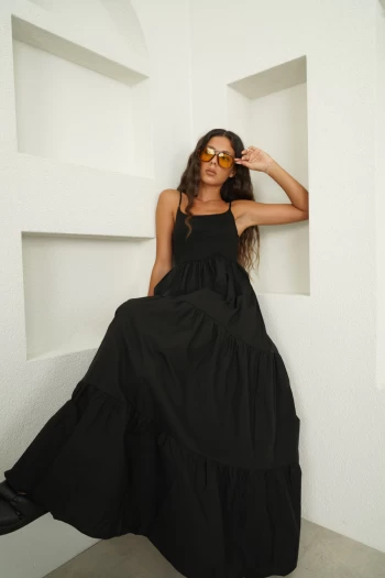 Siyah Askılı Maxi Elbise