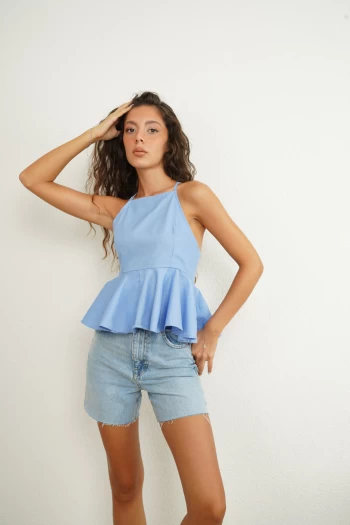 Mavi Poplin Bluz, Buz Mavisi ZR Şehir Boy Jean Şort