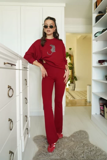 Bordo Oys Yüksek Bel Likralı Tayt