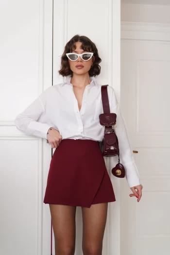 Bordo Zr Arkası Cep Detaylı Şort Etek