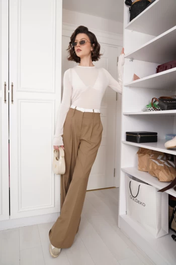 Camel Bel Detaylı Pantolon