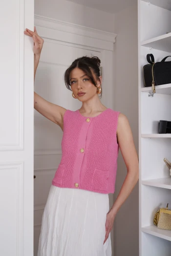 Pembe Sıfır Kol Triko Yelek