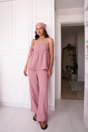 Pembe Bandanalı Müslin Takım