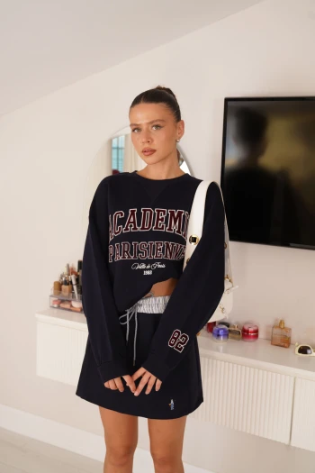 Lacivert Şerit Detaylı Sweatshirt
