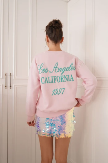 Pembe Nakışlı Sırt Detaylı Sweatshirt