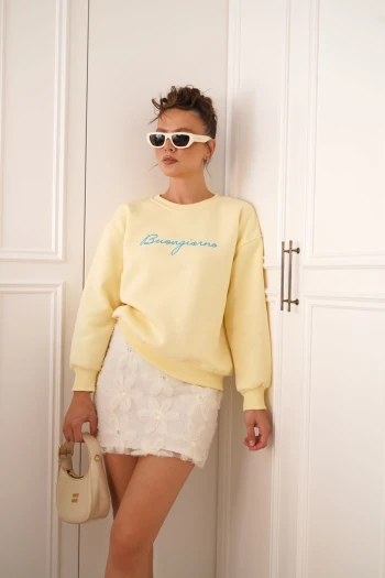 Sarı Nakışlı Sweatshirt