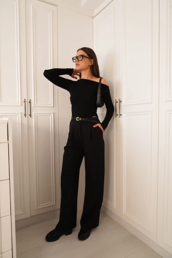 Siyah Palazzo Kumaş Pantolon