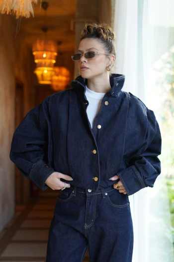 Lacivert Bomber Denim Ceket