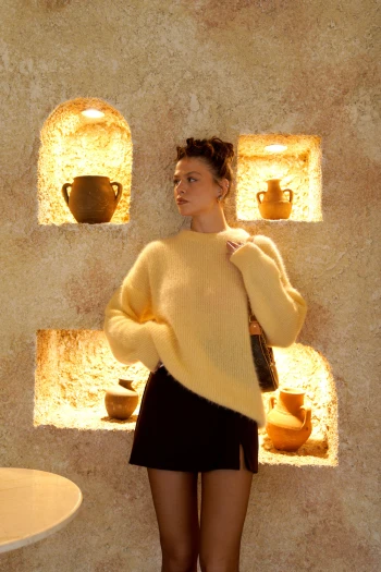 Sarı Bisiklet Yaka Peluş Kazak