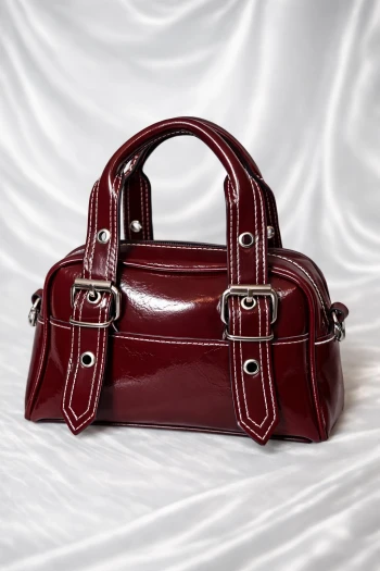 Bordo Kemer Detaylı Askılı El ve Omuz Çantası