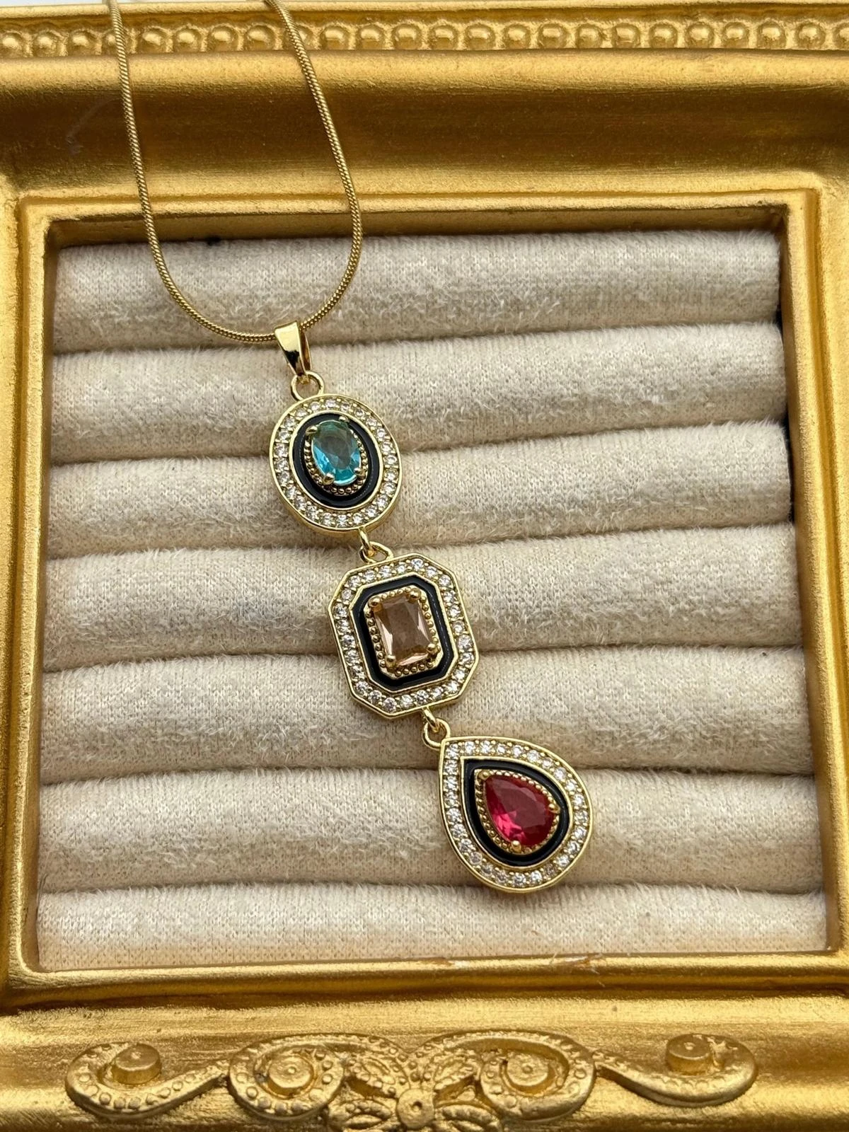 Çelik Taşlı Gold Kolye 45 Cm