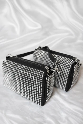 Gümüş Taşlı Çift Askılı El ve Omuz Çantası