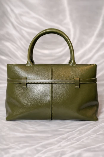 Haki Deri Kemer Detaylı El ve Omuz Çantası