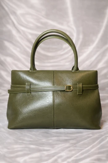 Haki Deri Kemer Detaylı El ve Omuz Çantası