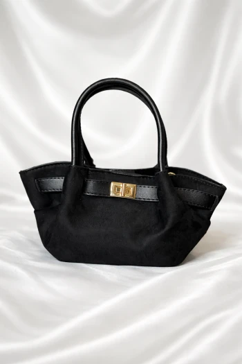 Siyah Süet Askılı El ve Omuz Çantası