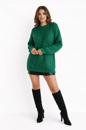 Yeşil Baklava Desen Triko Kazak