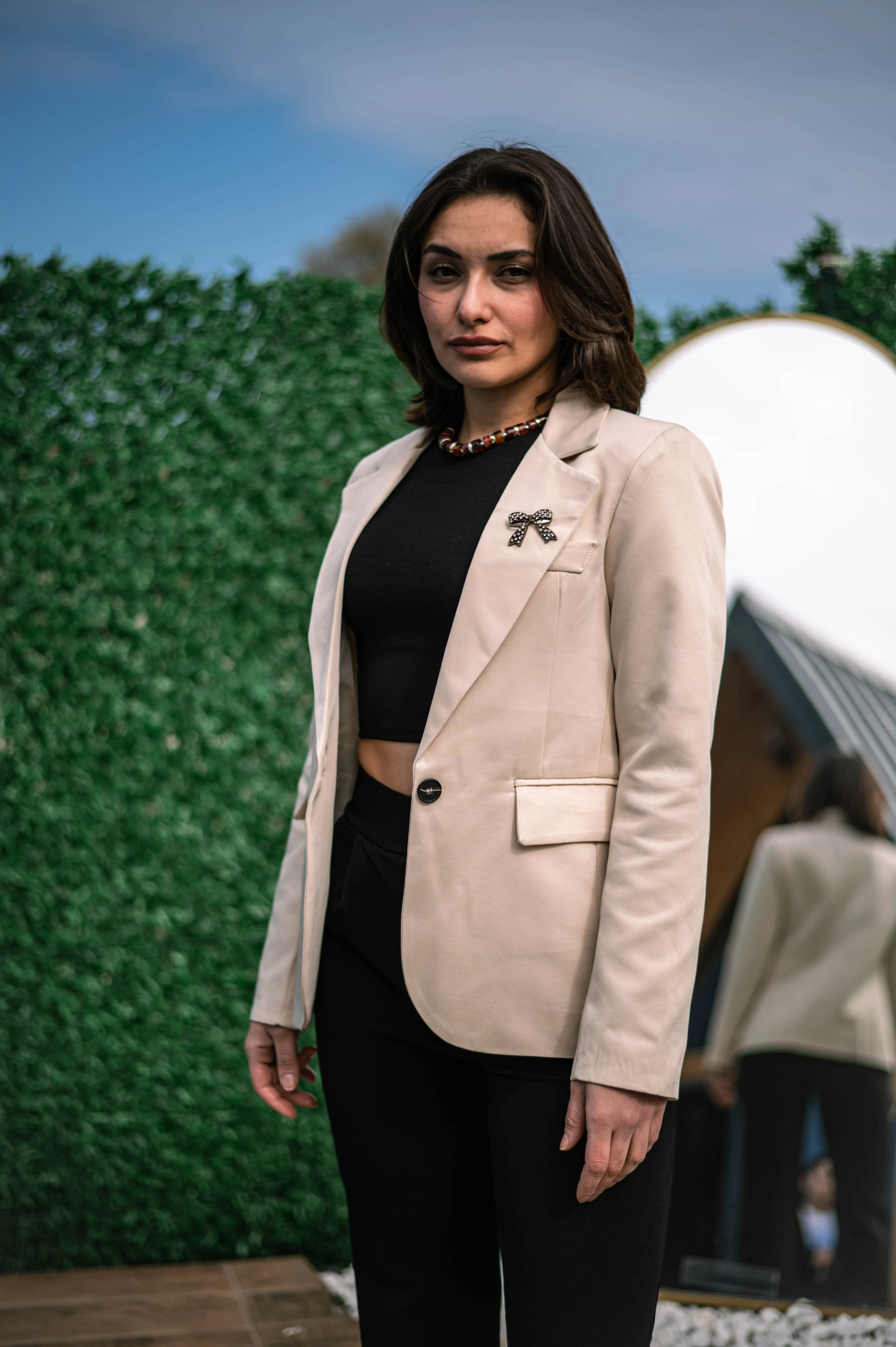 Bej Tek Düğme Blazer Ceket