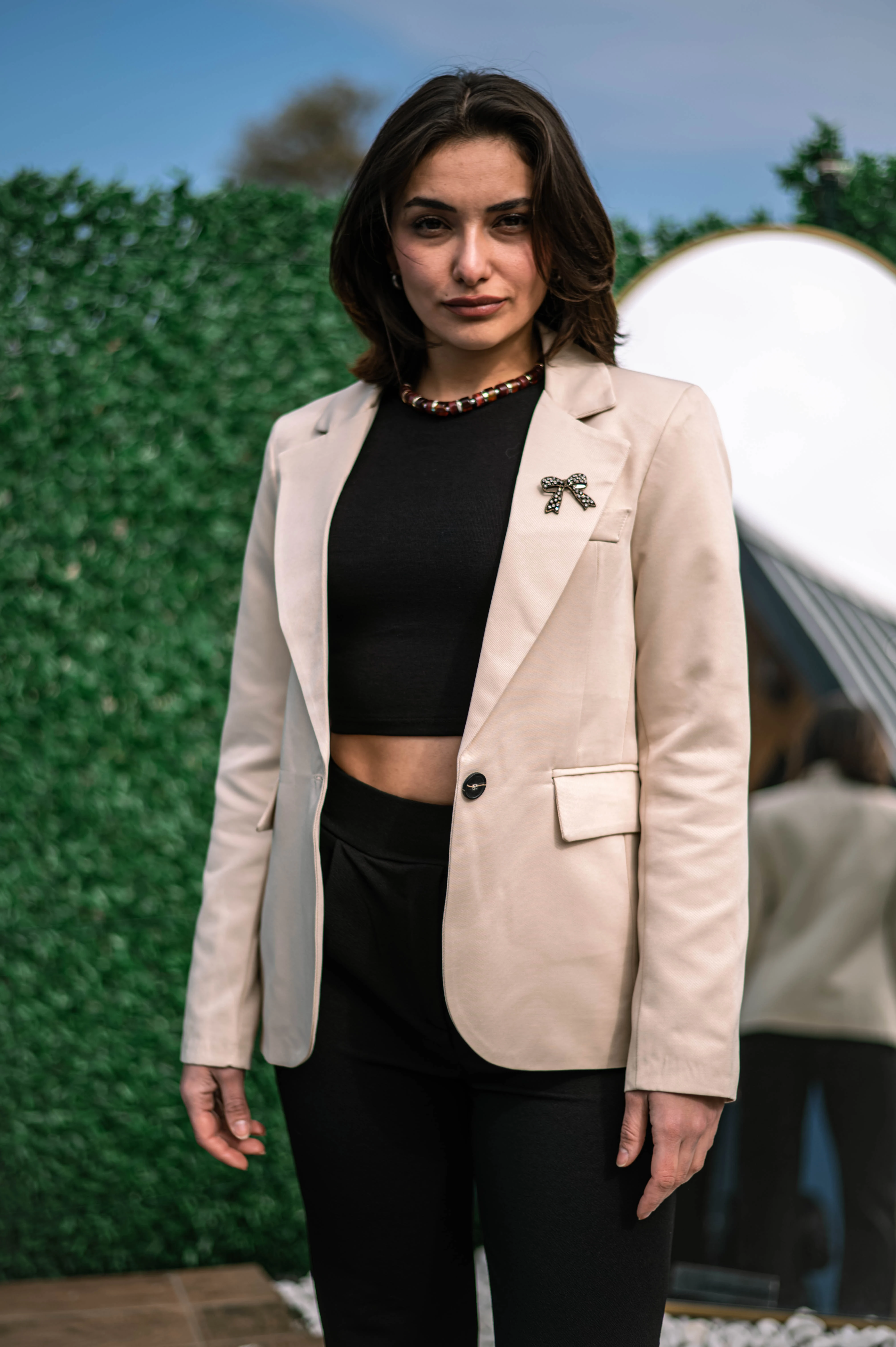 Bej Tek Düğme Blazer Ceket