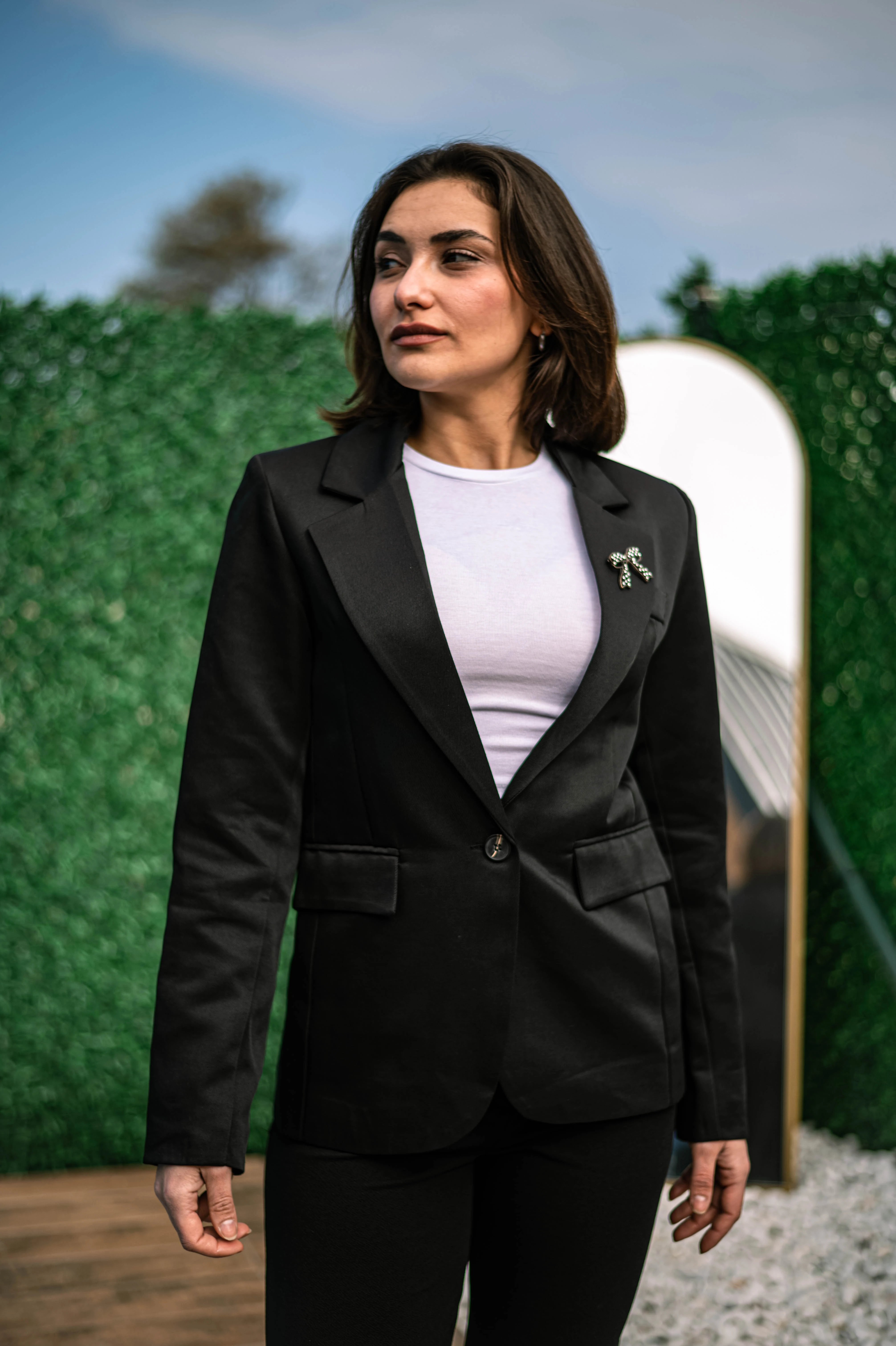 Siyah Tek Düğme Blazer Ceket