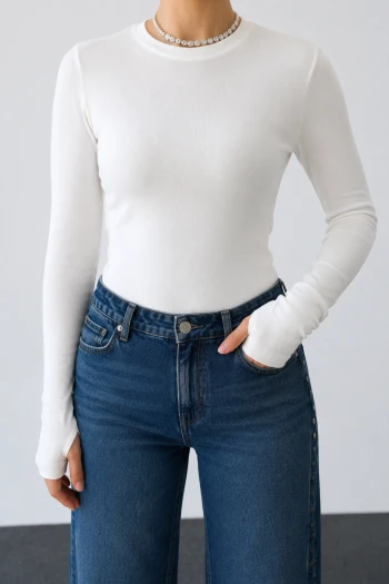 Beyaz Orj Marka Parmak Geçirmeli Body
