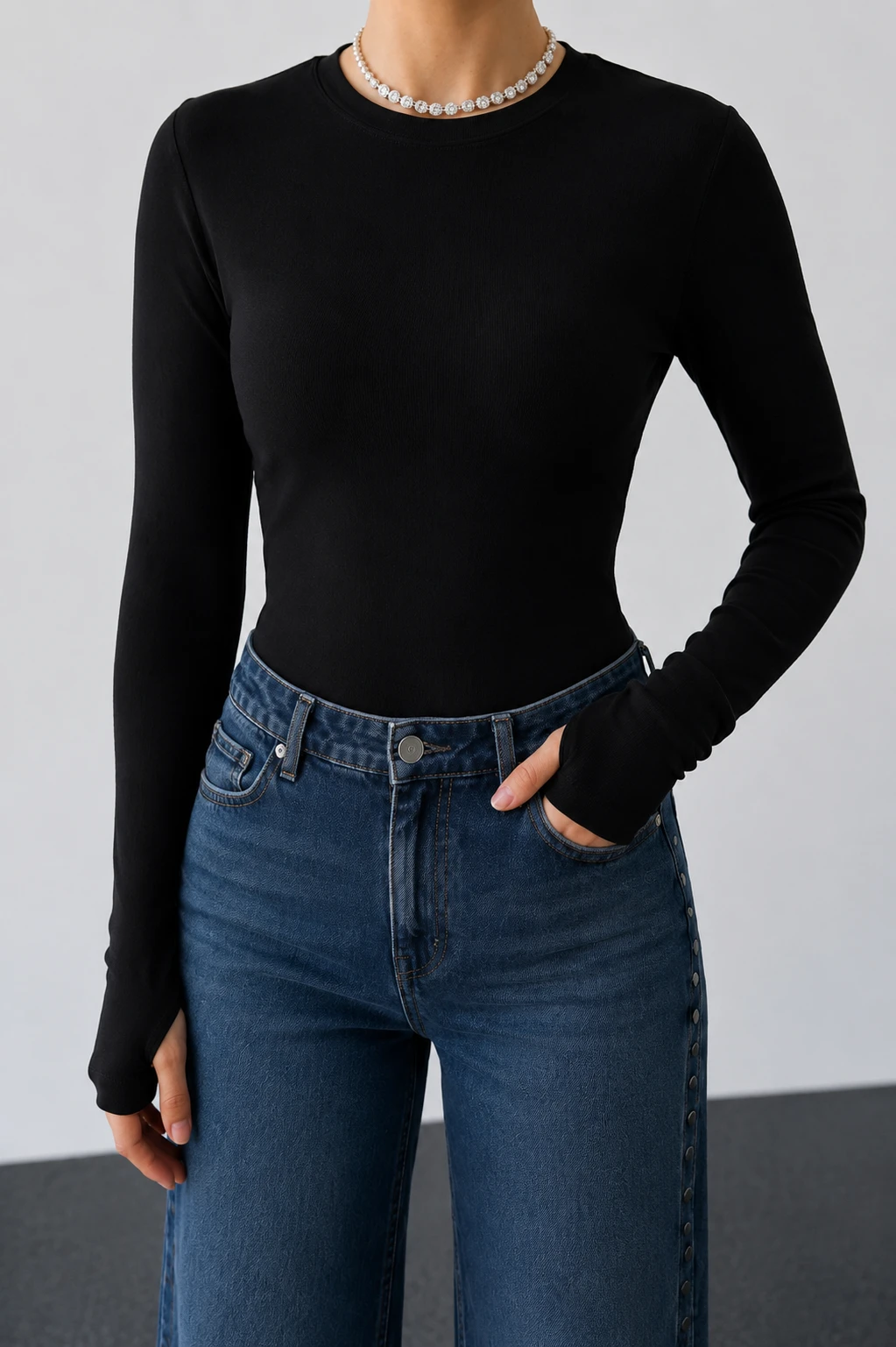 Siyah Orj Marka Parmak Geçirmeli Body
